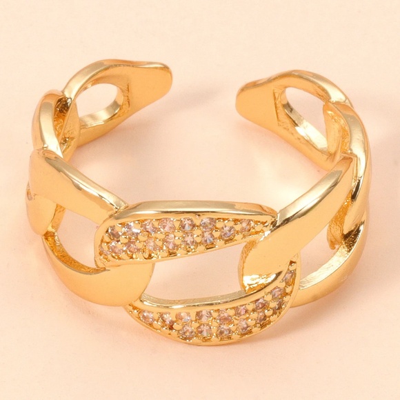 Geometric Cuban Link CZ Open Ring - Picture 2 of 7